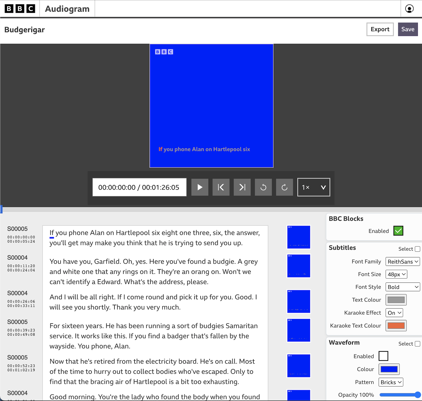 Initial view of an audiogram, within the Audiogram 2 application